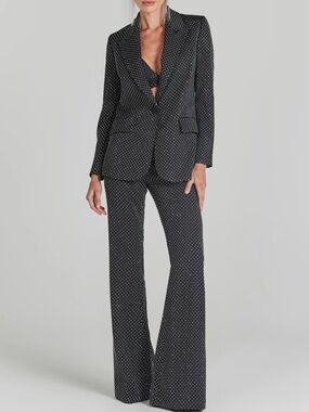 Crystal Embellishment Flared Pantsuit - Black